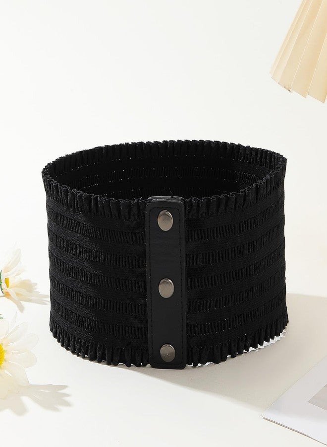 Kawailay Women's Wide Elastic Belt Vintage Cinch Waistband Snap Button Corset Waist Band for Dress - Black - Image 4